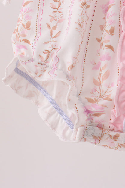 Pink Floral Turkey Embroidery Ruffle Bubble