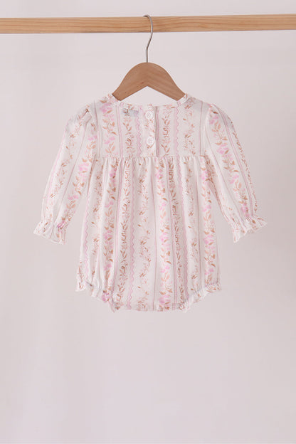 Pink Floral Turkey Embroidery Ruffle Bubble