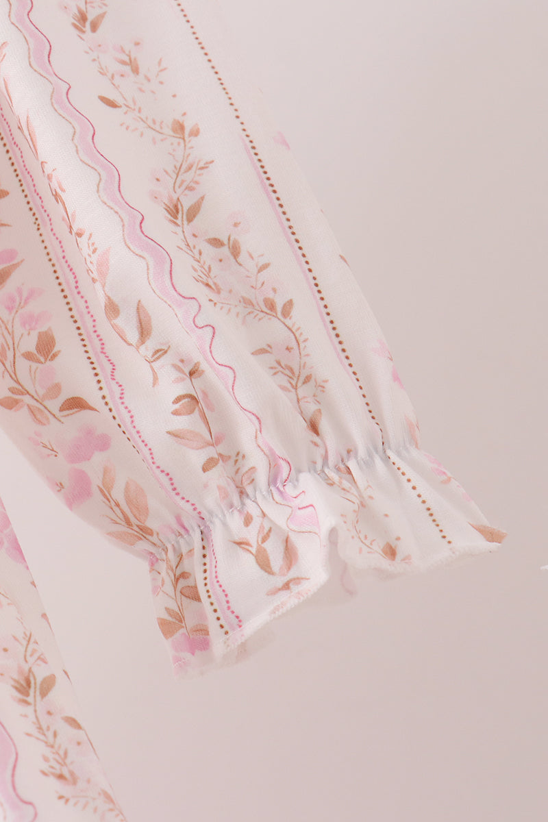 Pink Floral Turkey Embroidery Ruffle Dress