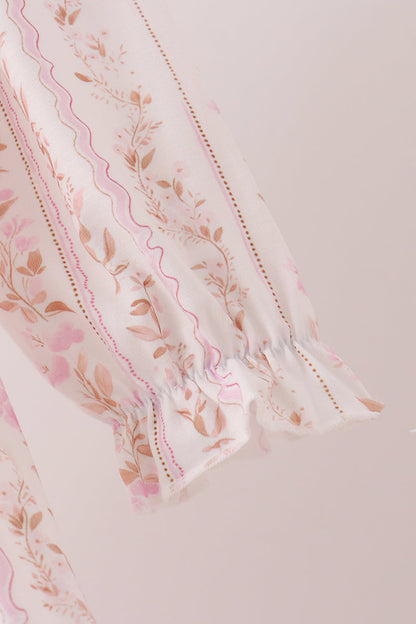 Pink Floral Turkey Embroidery Ruffle Dress