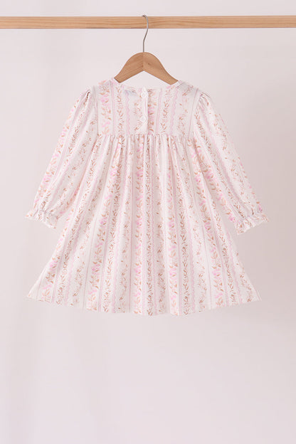 Pink Floral Turkey Embroidery Ruffle Dress