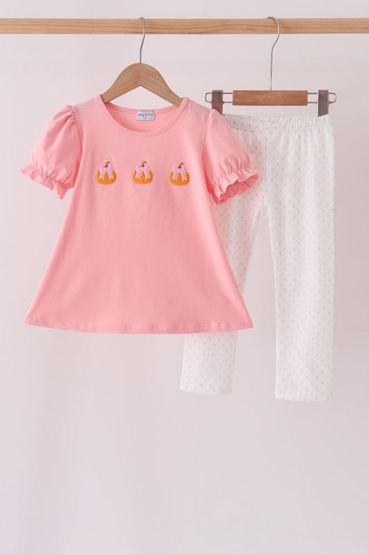 Pink Pumpkin Embroidery Pants Set