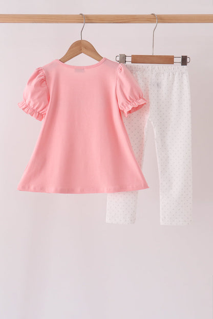 Pink Pumpkin Embroidery Pants Set