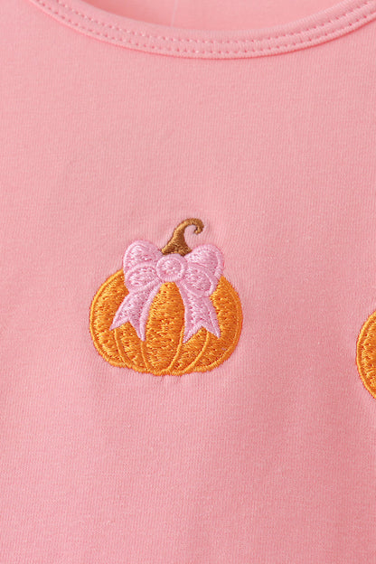 Pink Pumpkin Embroidery Pants Set