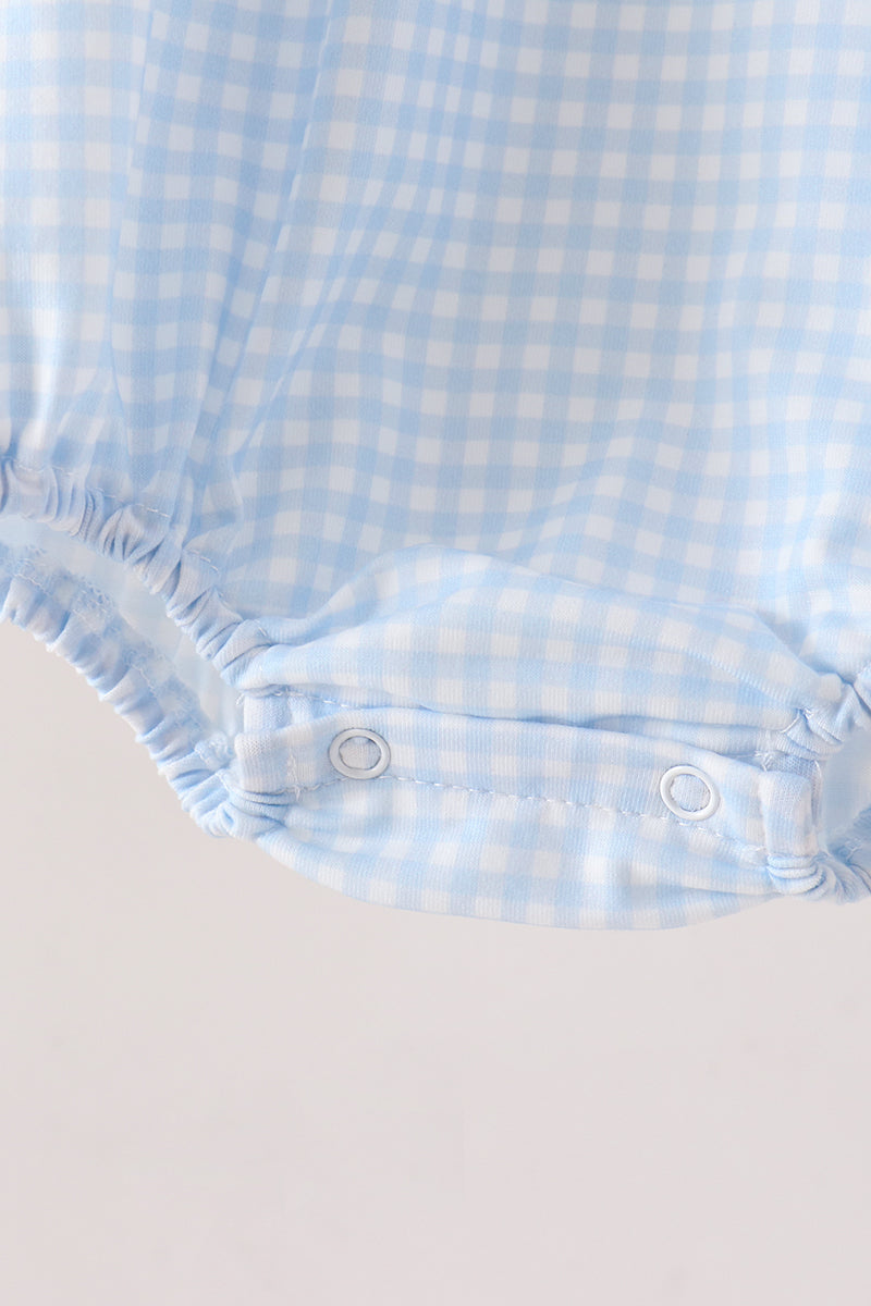 Blue Character Embroidery Gingham Ruffle Bubble