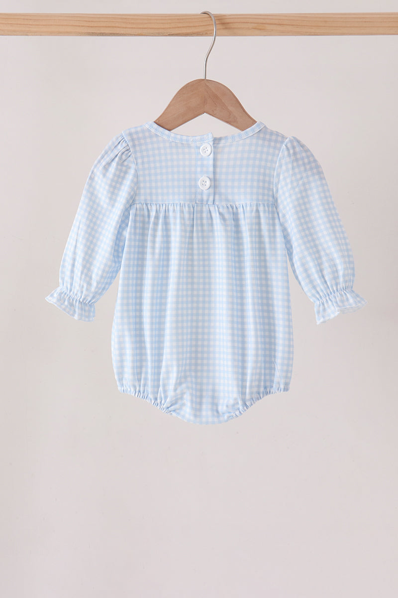 Blue Character Embroidery Gingham Ruffle Bubble