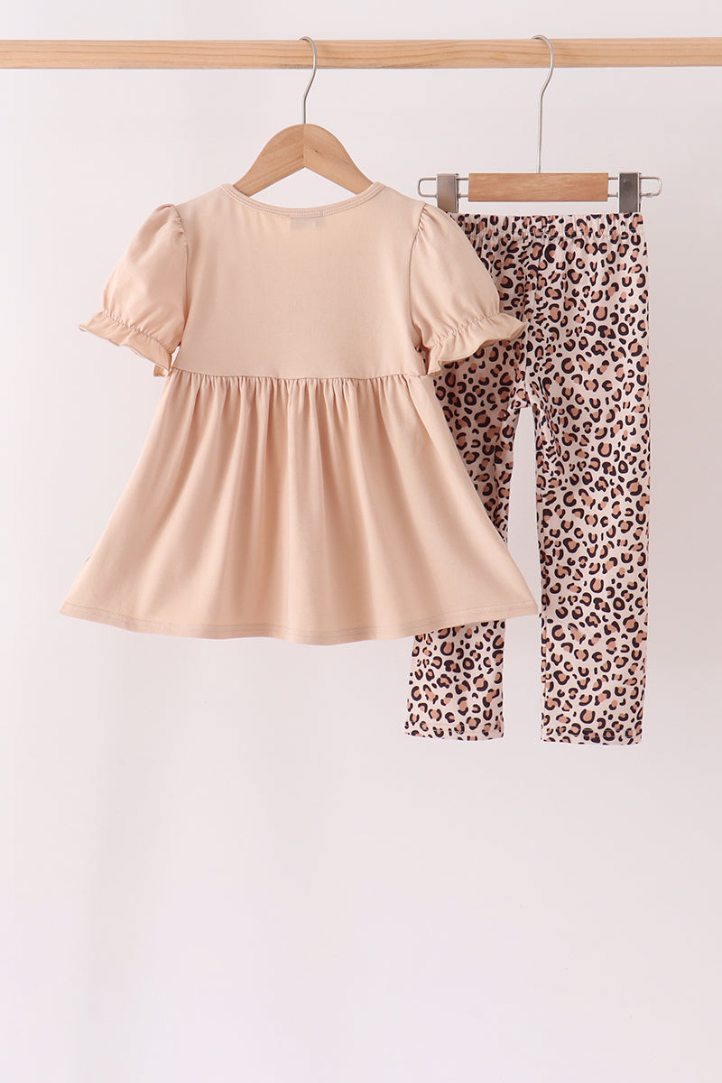 Leopard Pumpkin Appliqué Pants Set