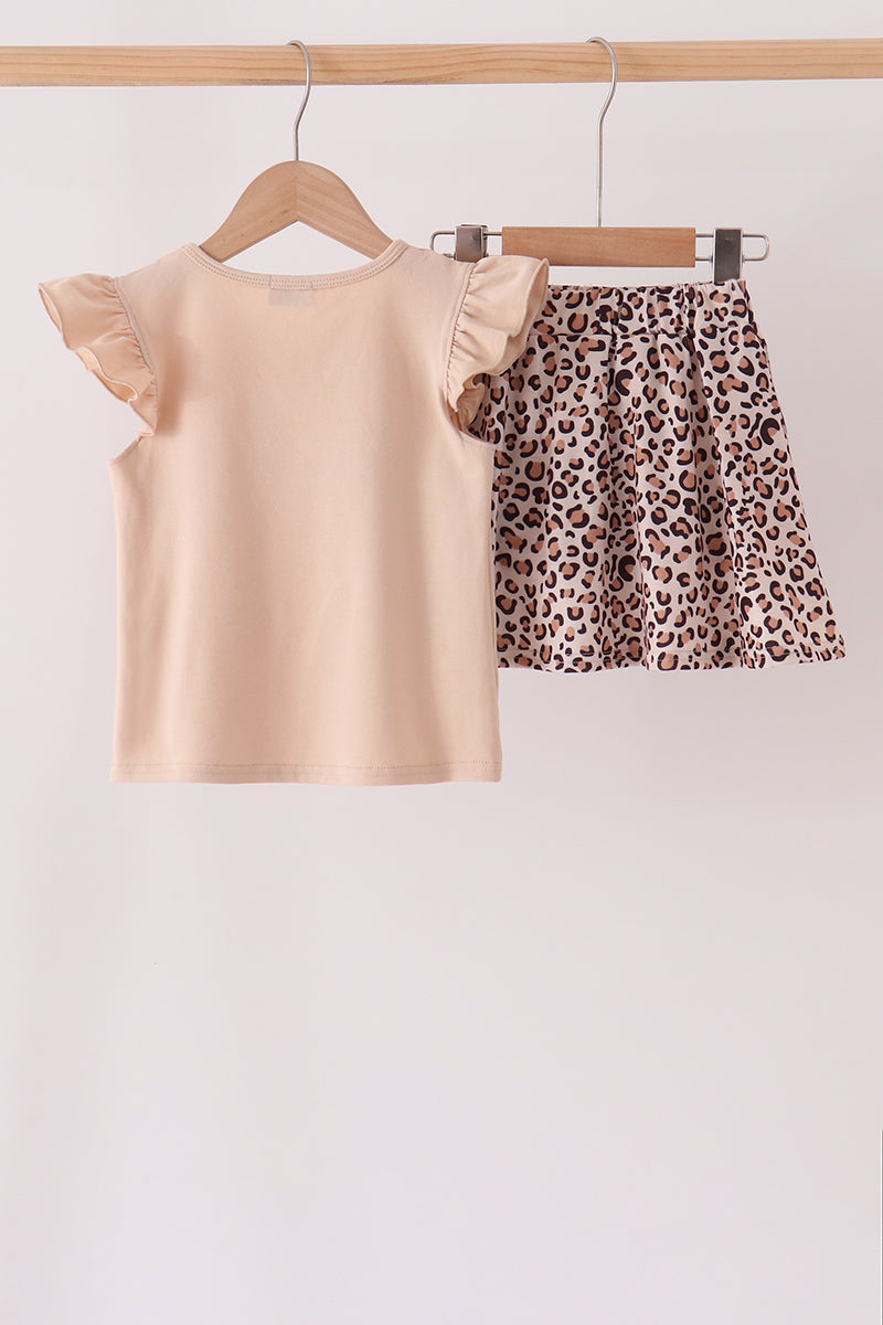 Leopard Pumpkin Appliqué Skorts Set