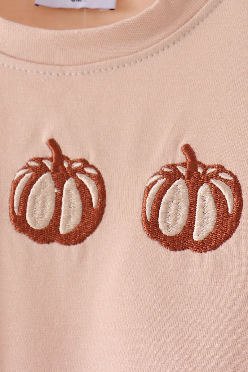 Leopard Pumpkin Embroidery Romper