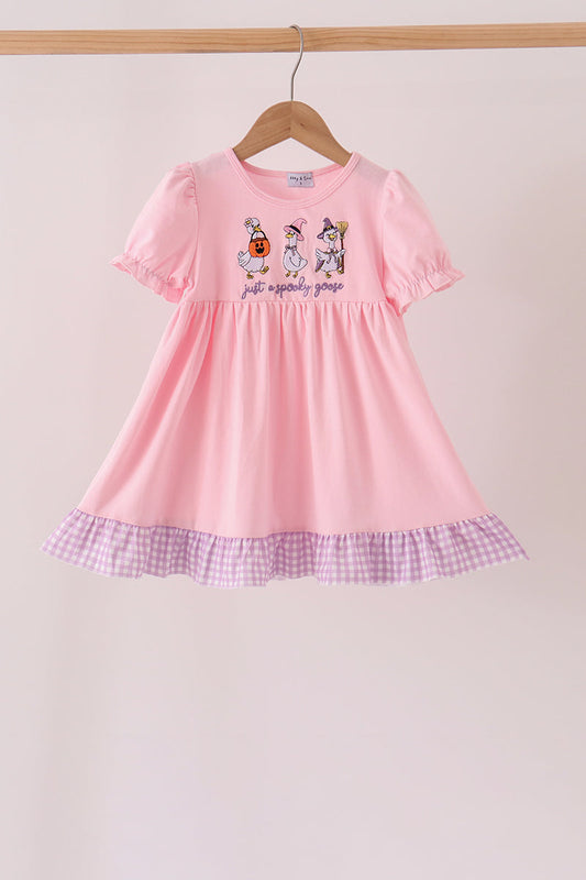 Pink Goose Embroidery Ruffle Dress