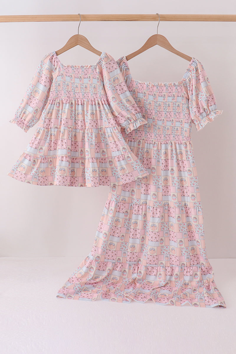 Pink Pumpkin Smocked Mom & Me Dress