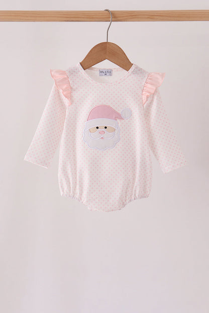 Pink Santa Claus Dot Applique Ruffle Bubble