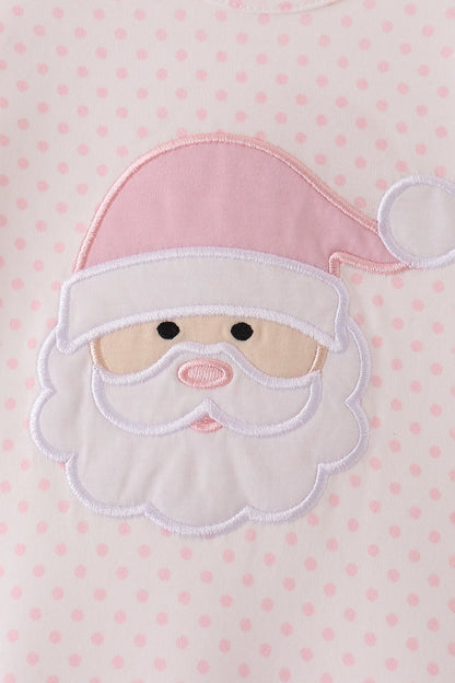Pink Santa Claus Dot Applique Ruffle Romper