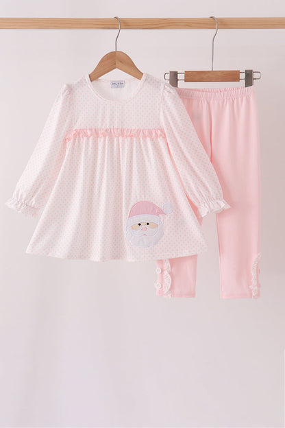 Pink Santa Claus Dot Applique Ruffle Pants Set