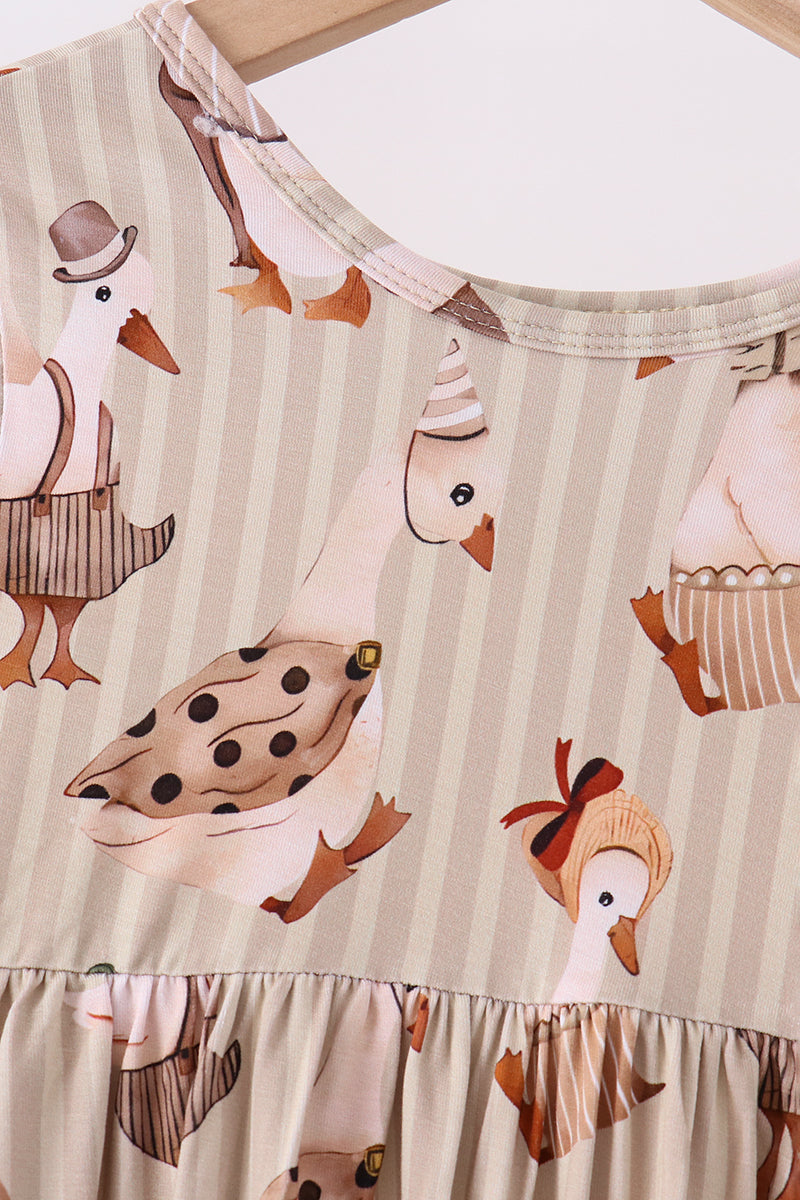 Brown Goose Print Bamboo Pants Set