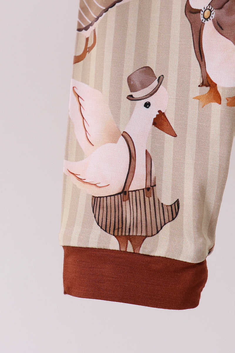 Brown Goose Print Bamboo Pajama Set