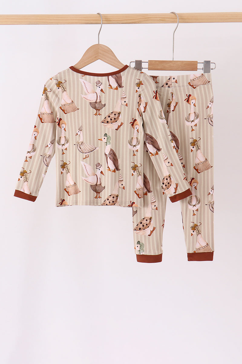 Brown Goose Print Bamboo Pajama Set