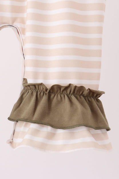 Olive Turkey Applique Stripe Ruffle Romper