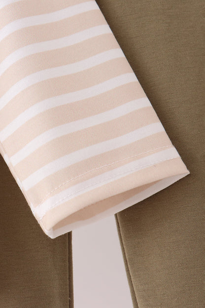 Olive Turkey Applique Stripe Pants Set