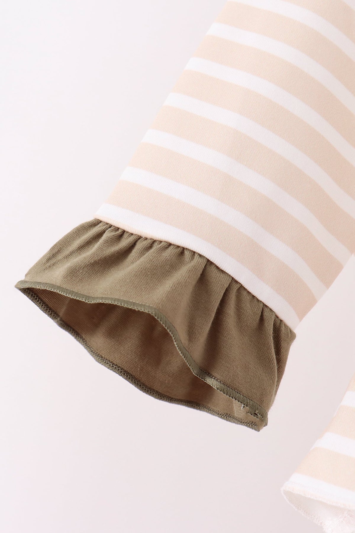 Olive Turkey Applique Stripe Ruffle Pants Set