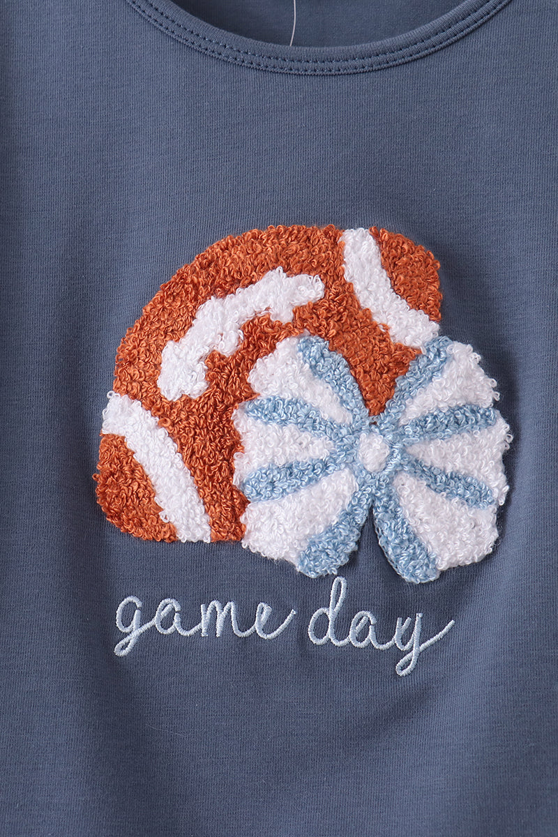 Navy Football Bow French Knot Skorts Set