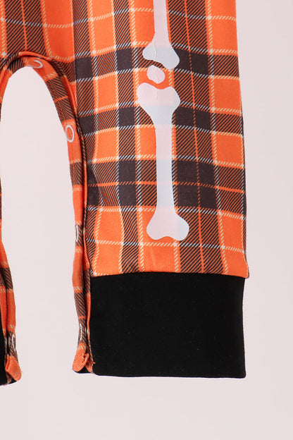 Orange Skeleton Plaid Romper