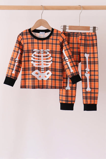 Orange Skeleton Plaid Pants Set