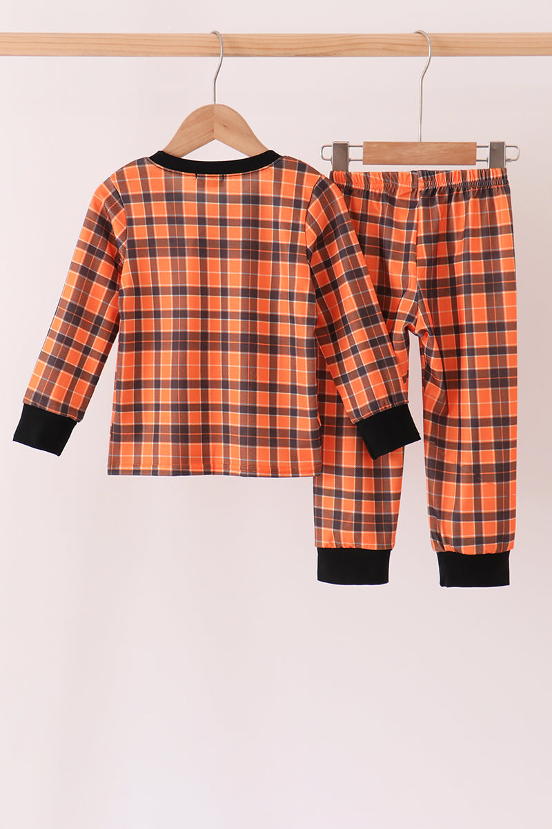 Orange Skeleton Plaid Pants Set