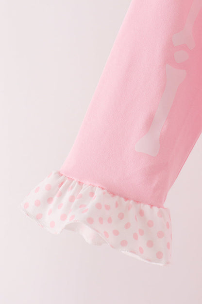 Pink Skeleton Print Ruffle Pants Set