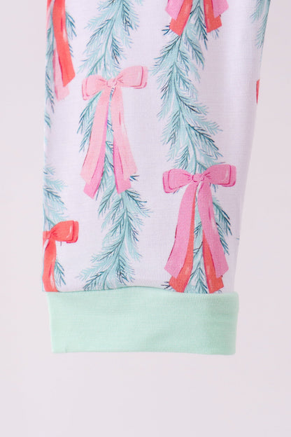 Green Bow Christmas Tree Bamboo Pants Set
