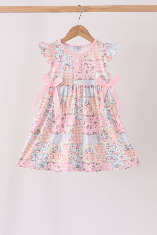 Pink Pumpkin Print Ruffle Dress