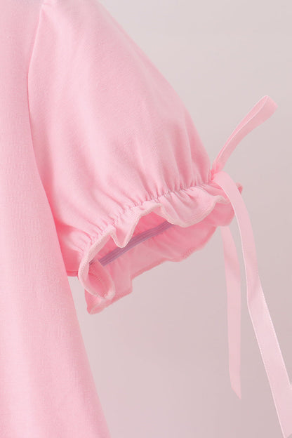 Pink Pumpkin Embroidery Ruffle Dress