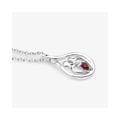 0.14 CTTW Heart Red Garnet Prong Silver Mom Infinity Pendant Necklace