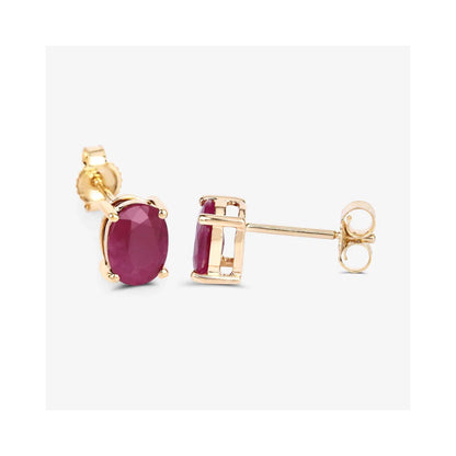 1.70 Ct Oval Pink Ruby Prong 10K Gold Stud Earrings