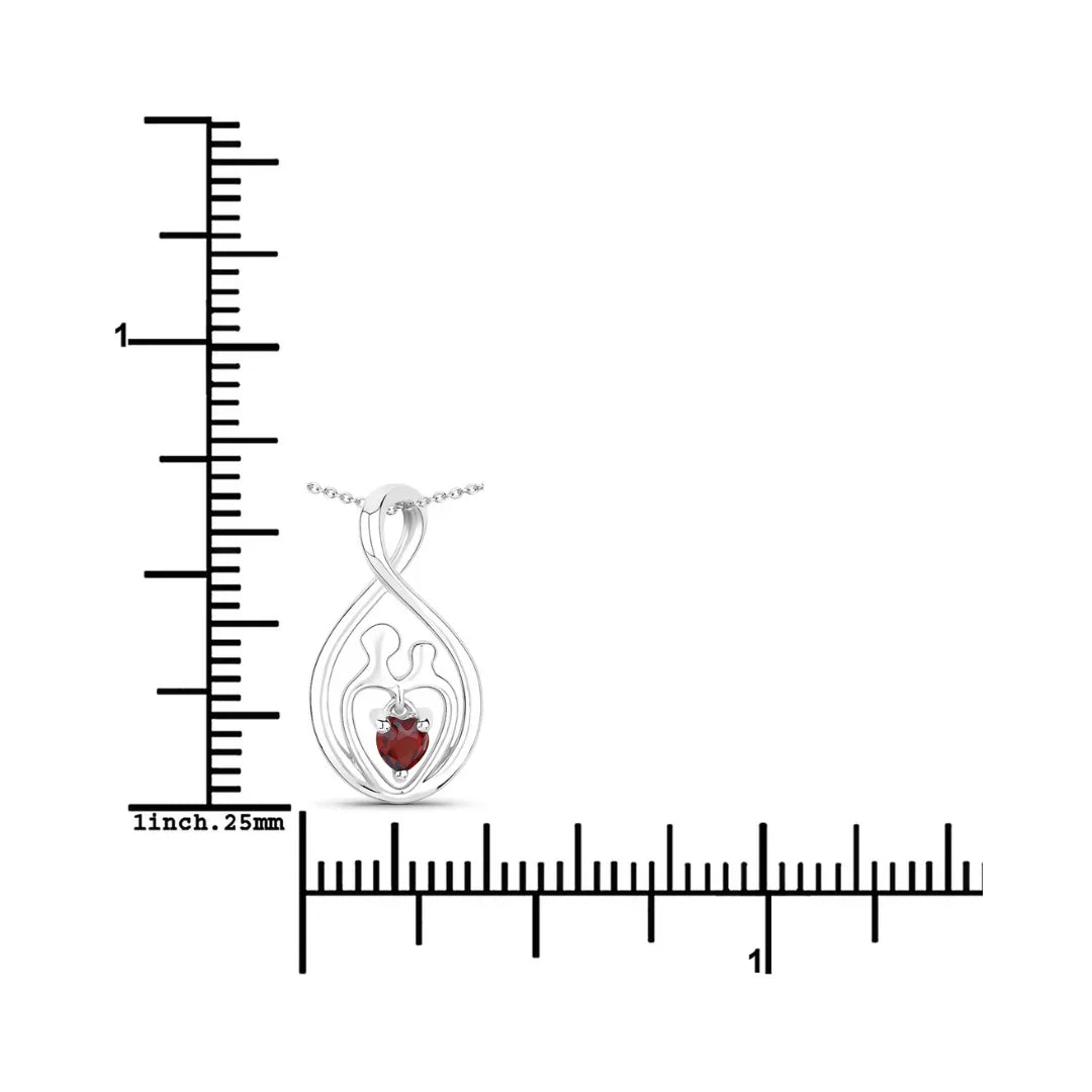 0.14 CTTW Heart Red Garnet Prong Silver Mom Infinity Pendant Necklace