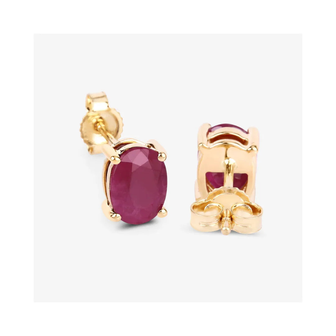 1.70 Ct Oval Pink Ruby Prong 10K Gold Stud Earrings