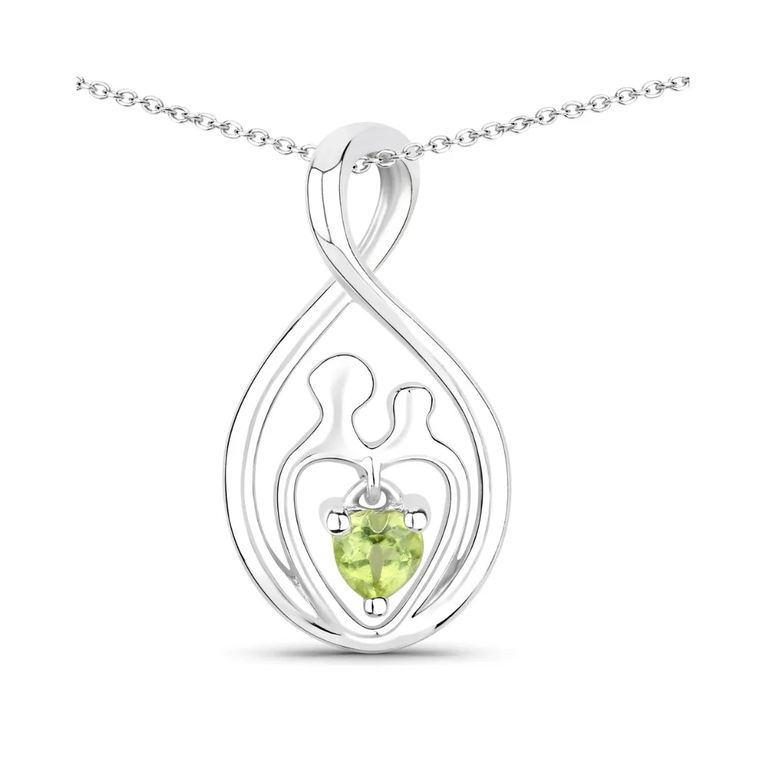 0.15 CTTW Heart Green Peridot Prong Silver Mom Infinity Pendant Necklace