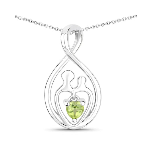 0.15 CTTW Heart Green Peridot Prong Silver Mom Infinity Pendant Necklace