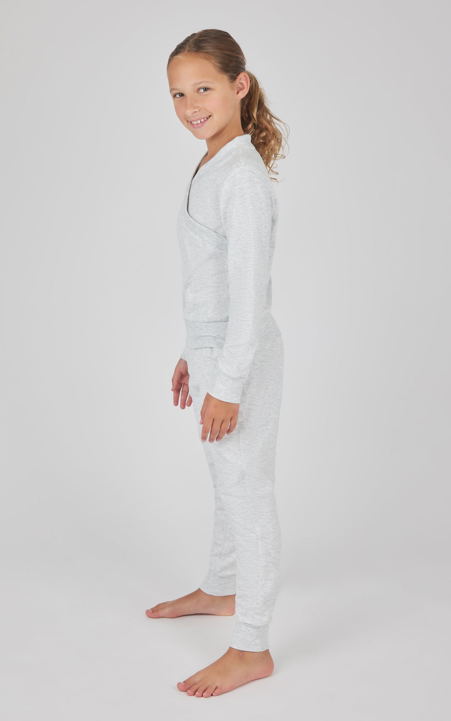 Girls 2 PC Terry Crossover Long Sleeve Top + Brushed Jogger Set