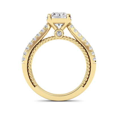 2 Ct Round (F/VS) Lab Grown Diamond Prong 14K Yellow Gold Rope Design Accented Engagement Ring