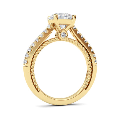 2 Ct Round (F/VS) Lab Grown Diamond Prong 14K Yellow Gold Rope Design Accented Engagement Ring