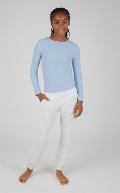 Girls 2 pc Set Heavenly Rib Long Sleeve Crew and Cargo Pocket Legging