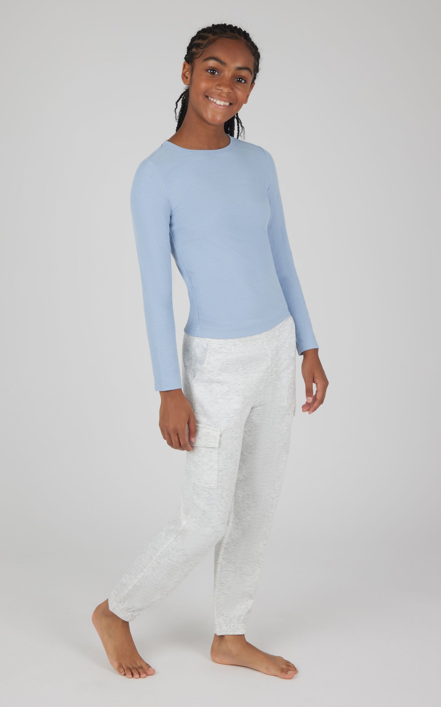 Girls 2 pc Set Heavenly Rib Long Sleeve Crew and Cargo Pocket Legging