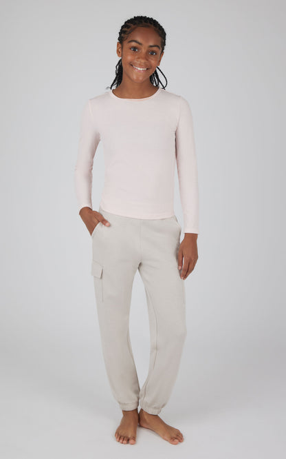 Girls 2 pc Set Heavenly Rib Long Sleeve Crew and Cargo Pocket Legging