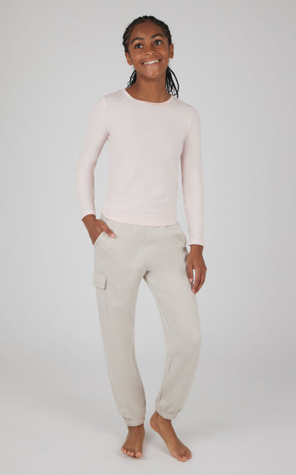 Girls 2 pc Set Heavenly Rib Long Sleeve Crew and Cargo Pocket Legging