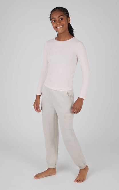 Girls 2 pc Set Heavenly Rib Long Sleeve Crew and Cargo Pocket Legging