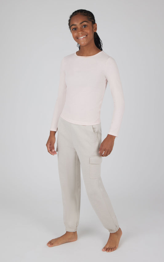 Girls 2 pc Set Heavenly Rib Long Sleeve Crew and Cargo Pocket Legging