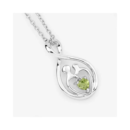 0.15 CTTW Heart Green Peridot Prong Silver Mom Infinity Pendant Necklace