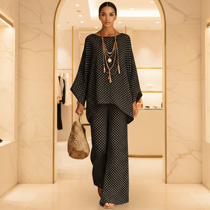 Floral Print Bamboo Linen Two-Piece Set with Wide-Leg Pants