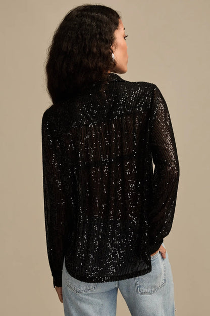Lucky Brand Women's Sequin Buttondown Shirt - Caviar